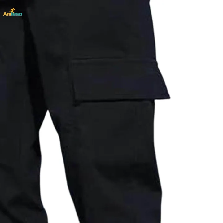 Mens%20Cargo%20Pant%20Multiple%20Pockets%20High%20Waist%20Trousers%20Straight%20Wide%20Leg%20Baggy%203XL%20Black%20-%20Image%202