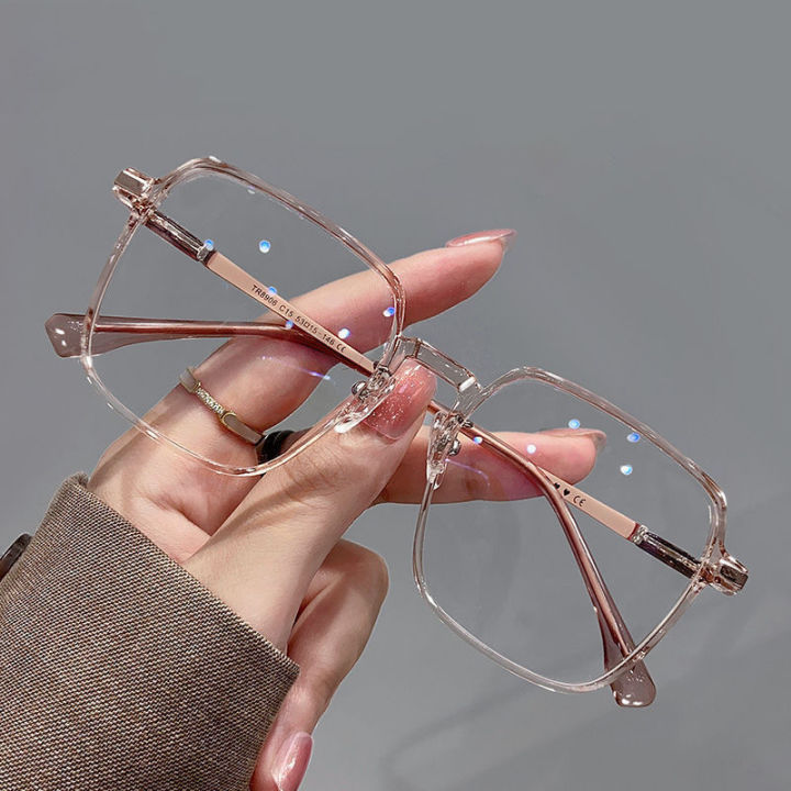 Enacolor Ultralight Eyeglasses Women's Pure School Style Student Large Frame Flat Lens Anti-blue Light Frame Glasses Ins Gilr New Accessories