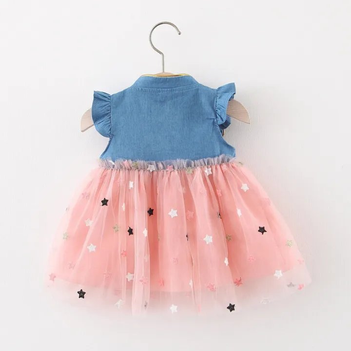 Star%20Embroidery%20Denim%20Gauze%20Splice%20Infant%20Dress%20Summer%20New%20Girls'%20Baby%20Little%20Flying%20Sleeve%20Dress%20Fashion%20Girl%20Children'S%20Clothing%20(0-3%20Years%20Old)%20-%20Image%203