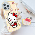 TA for Realme C35 / Realme Narzo 50A Prime Back Cover With Free Holder Cute Kitty Wavy Phone Case Camera Protection Transparent TPU Soft Cover for Girls. 