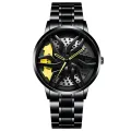 Fashion Mens Car Wheel Watches Luxury Stainless Steel NOT ROTATE. 