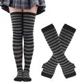 1 Set Women Gothic Punk Over Knee Long Stripe Socks Arm Sleeve Gloves for Girl Thigh High Cotton Socks Sweet Cute Christmas Gift. 