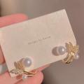 1Pair Super Fairy Rhinestone Butterfly Pearl Stud Earrings Exquisite Back Hanging Earring for Women Girls Elegant Jewelry Party Gifts. 