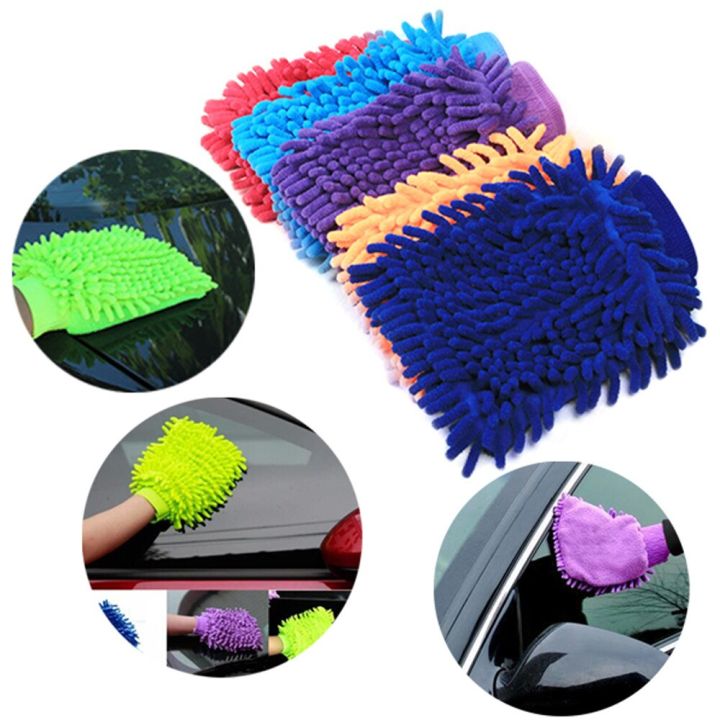 Microfiber Wash Mitt for Cars 1Pc Waterproof Car Wash Microfiber Chenille Double-faced Thick Gloves Cleaning Mitt for Auto Care Accessories Random Color