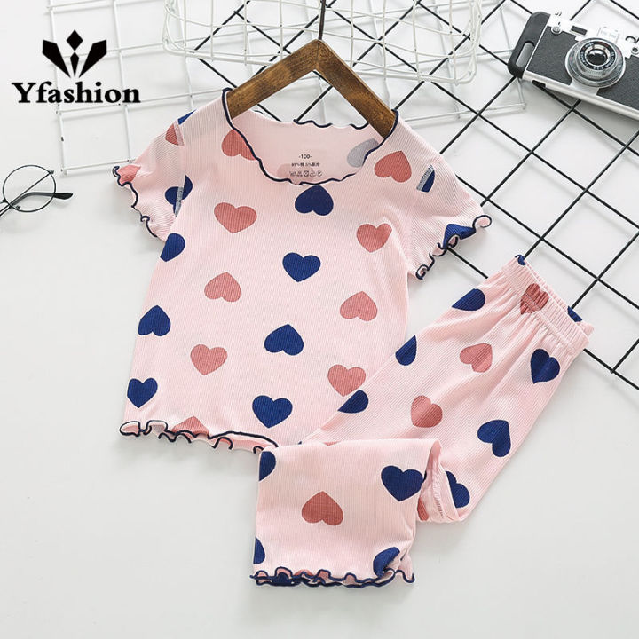 Yfashion 2-piece Kids Baby Pajamas Kit Short Sleeve Shirt Long