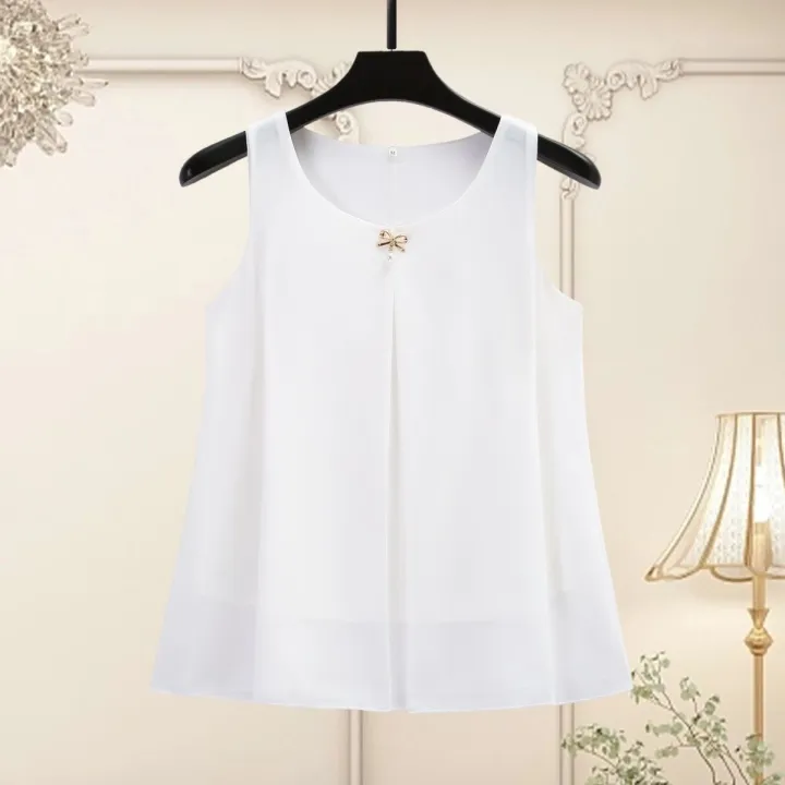 2024%20Summer%20Double-Layer%20Chiffon%20Camisole%20Women's%20Inner%20Loose%20Chiffon%20Shirt%20Women's%20Sleeveless%20Blouse%20plus%20Size%20Outer%20Wear%20Underwear%20-%20Image%204