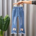 Baby Girls Cowboy Pants Spring Autumn Girls Casual Denim Trousers Children Clothing Kids Stretch Flared Pants for 4-10 Years. 