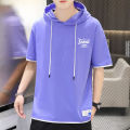 Summer All-Matching Hooded Short SleeveTT-shirt Men's Trendy Hooded Sports Loose Tops Hoodie Korean Style Hong Kong Style Sweater Fashion. 