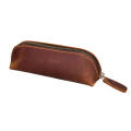 Genuine Leather Pencil Bag Retro Simple Stationery Holder Handmade Pen Case Storage Bag Zipper Pencil Pouch School Supplies. 