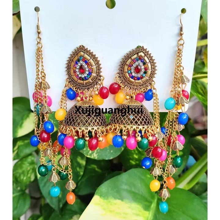 Jhumka Rhinestone Xujiguanghui Beautiful Antique Golden Multy Rhinestone Jhumka Bali with ...