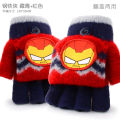 Children's Half Finger Flip Gloves Boys Autumn and Winter Open Finger Pupils' Writing Warm Kids Spider-Man. 