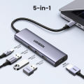 UGREEN USB C Hub 5 in 1 6 in 1 Type C to HDMI 4K, 2 USB 3.0 Ports, SD TF Card Reader, 100W PD Charging Adapter Dock Station for MacBook Pro Air 2024, iPad Pro 2024, Galaxy S24 S23 Ultra Note 10, Surface Go, XPS 15,  iPhone 16 15 Max Pro. 