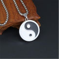 Vintage Stainless Steel Yin Ying Yang Pendant Necklace Black White Necklace Men PU Leather Necklaces Jewelry. 
