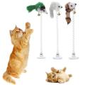 Pet Cat Kitten Teaser Fun Interactive Play Toy Pom Plush Mouse Dangle Spring Bell Colour Sucker Cats Scratching Playing Toys Elastic Wand Feather False Mice Pets Supplies. 