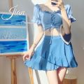 Super Fairy Pure ins Japanese Style Short Sleeve Hot Spring Bathing Suit Style Girl High Waist Conservative Student Split Skirt Style 2024. 