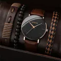 4Pcs New Male Leather Bracelet Watches Set Fashion Casual Accessories Men. 