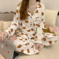 Pajamas Female Korean Sweet And Cute Net Red Long-Sleeved Cardigan Girl Casual Trousers Home Clothing Suit Womens Pajamas. 