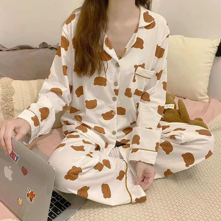Pajamas%20Female%20Korean%20Sweet%20And%20Cute%20Net%20Red%20Long-Sleeved%20Cardigan%20Girl%20Casual%20Trousers%20Home%20Clothing%20Suit%20Womens%20Pajamas%20-%20Image%205