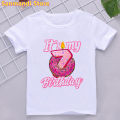 Fashion donuts my 7th/4th birthday graphic print tshirt White Pink Kids girl clothes T shirt kawaii children clothing T-shirt. 