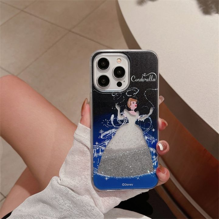 Max X16 Prone 11 for iPho Luxury Disney Cinderella Girl Liquid Quicksand Phone Case Suitable for 12 13 14 15 XS XR Cartoon Shockproof Case