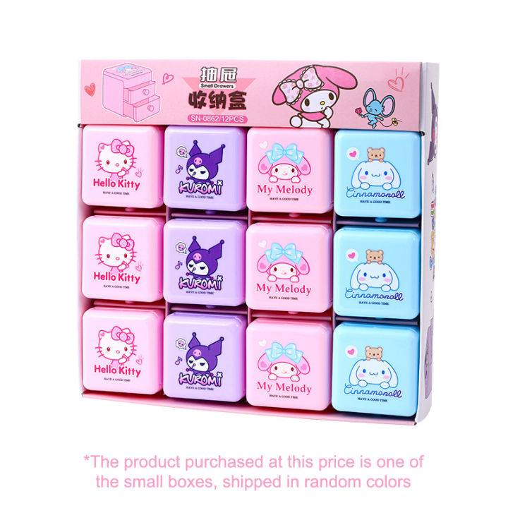 Cute Cartoon Sanrio Hello Kitty Cinnamoroll My Melody Kuromi Storage Box With Mini Drawer Jewelry Finishing Box Desk Organizer