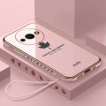 For Xiaomi Redmi A3 Back Cover with Lanyard Luxury 6D Plating Maple Leaf Square Frame Phone Case Shiny Soft Silicone Protective Cases Pouch Girls. 