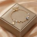 Korean Simple Star Moon Zircon Pearl Bracelet For Women Ladies Cute Elegant Exquisite Shiny Link Chain Bracelet Charm Jewelry. 
