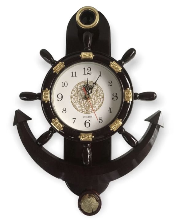 Antique Model Anchor Wall Clock / Easy To Read / Quality & Standard / Teak Color / Battery Operating (1xAA 1.5V)