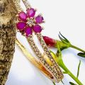 BOOM BOOM Gold Plated Fashion RED FLOWER TYPE Free Size lock SABONA Bangle with white and red stone For Women and girl Fashion Jewelry Gift Casual Jewelry for Women. 