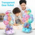 Transparent Gear Robot Boys and Girls Art Creativity Light Up Transparent Toy Robot for Kids Colorful Moving Gear Toy Robot with Music and LED Effect with Universal Wheels Fun Educational Toy Gift. 