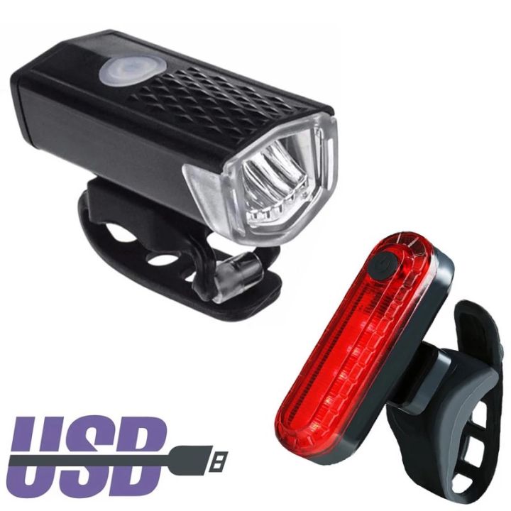 Bike Light USB Rechargeable 300 Lumens 3 Modes Bicycle Lamp Light Front Headlight with 50 LUM taillight Light