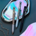 Geometric Metal Crinkle Pen Fidget, Stress Relief Metal Shape Shifting Switchpen, 0.5mm Retractable Gel Pen, Silver. 