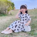 2024 New Floral Girls Dress Summer Korean Style Summer Western Style Children Bubble Princess Skirt. 