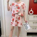 Women's Summer Refreshing Cool Cotton Silk Two-Piece Set Cute Fresh Large Size Artificial Cotton Suit Home Wear Casual Wear. 