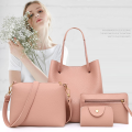 4Pcs/set Soft Faux Leather Shoulder Bag Solid Color Women Handbag Purse Set. 