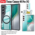 3 in 1 Tecno Camon 40 Pro 5G Shockproof Phone Case With Magnetic Wireless Charging Sticker For Tecno Camon 40Pro Camon 30s Anti Spy Full Coverage Tempered Glass + Lens Film. 