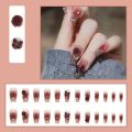 BTS 【WITH GLUE】24Pcs Fake Nails with Design False Nails Wearable Press on Nails Stylish Pattern Red Artificial Nails Full Cover Nail Art. 