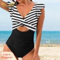 SuperRide High-waisted Swimwear Flattering Striped V Neck Monokini for Women Stylish Swimwear for Beach Pool Parties High Waist Slim Fit Design for Summer Fun High-waisted Swimsuit. 