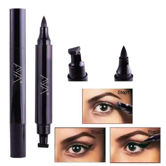 AYA Dual Eyeliner Pen and Winged Stamp for Wing Cat Eye, Waterproof Long Lasting Smudge Transfer proof Eye Makeup Black, 3.5 ml (FROM INDIA SAB)