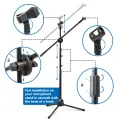 Microphone Stand Mic Stand Tripod Floor Stand Adjustable Mic Microphone Double Clip Holder Stage Microphone Stand. 