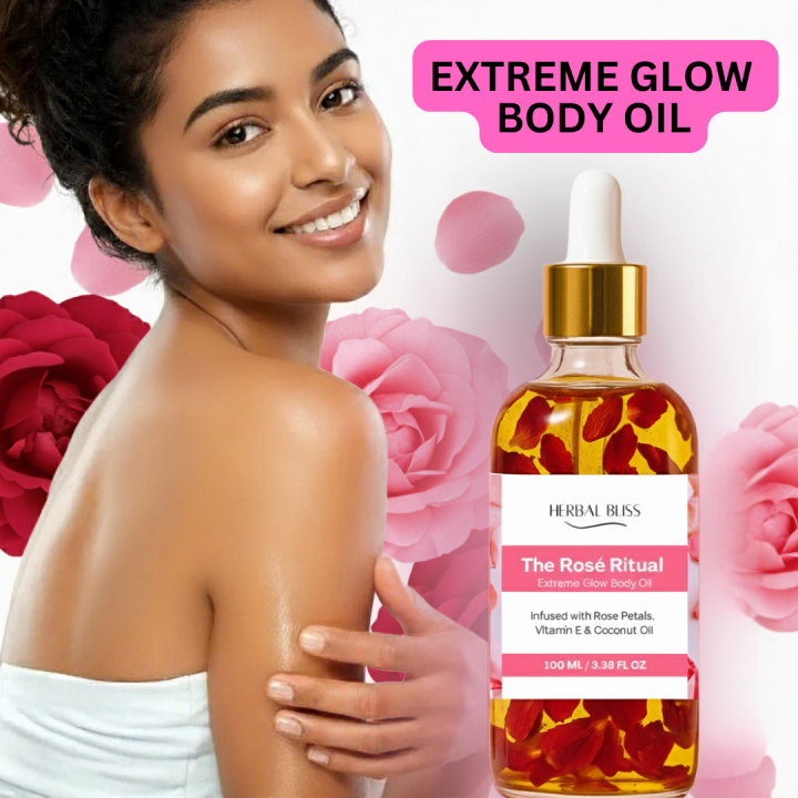 Rose Ritual Extreme Glow Body Oil  Infused with Real Rose Petals & Vitamin E – Non-Sticky, Quick-Absorbing Luxury Oil for a Soft, Luminous Finish - 100ml
