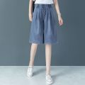 Denim Shorts Women's Summer High Waist a Slim Fit Loose Five-Point Fashion plus Size Small Mid-Length Pants Thin Wide-Leg Pants. 