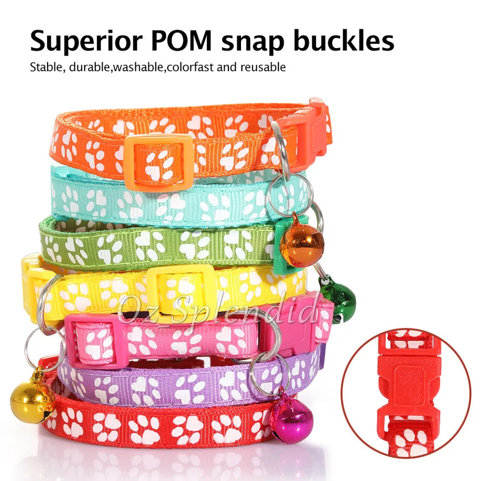 Cute Paw Print Cat Collar – Adjustable Bell Collar For Small Dogs, Kittens, Puppies, Colorful