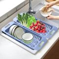Kitchen Expandable Sink Strainer Drain Vegetable Fruit Drainer Basket Space Saving Washing Shelf Strain Rack Kitchen Organizer. 