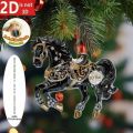 New Year 2D Flat Christmas Hanging Pendant Acrylic Golden Horse Car Horse Pendant Keychain Navidad Decor. 