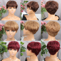 Brown Short Pixie Cut Wig Human Hair For Black Women Machine Made Wigs With Bangs Colored Brazilian Wig Human Hair Wigs. 