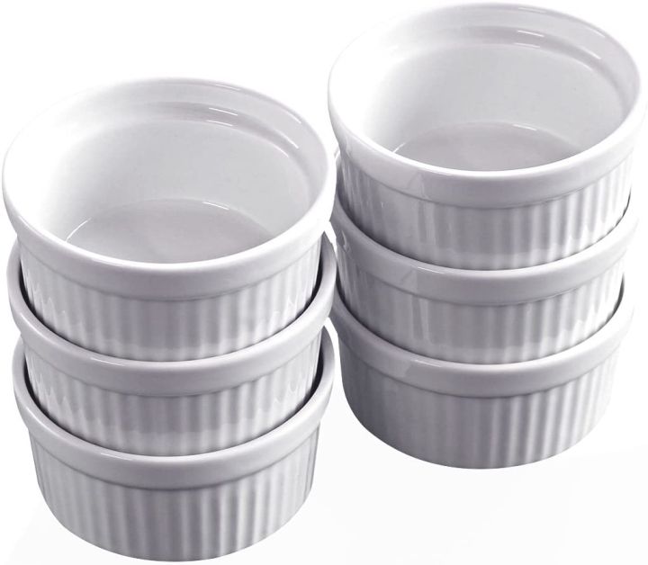 Cup cake ceramic baking cup ceramic baking tray Ceramic Baking Cups for Creme Brulee Custard Dessert Dishes snack baking cup White- 4.0 Inches-6 cups