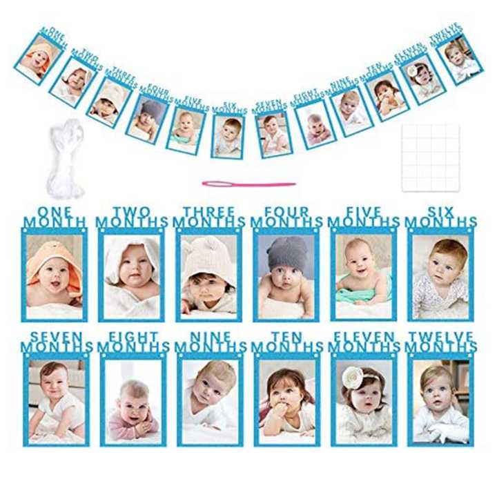 Kids 12 Months Photo Banner 1st Birthday Baby Photo Banner for Monthly Milestone Photo