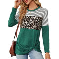 bellylady Women Casual T-Shirt Round Neck Long Sleeves Tunics Twist Knot Blouse Leopard Print Stripe Pullover Tops. 