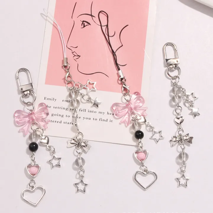 Goth Y2K Phone Charm Bow Heart Star Keychain Pendant Kawaii Key Chain Bag Phone Chain Cute Accessory For Girls Women Jewelry ANLAN